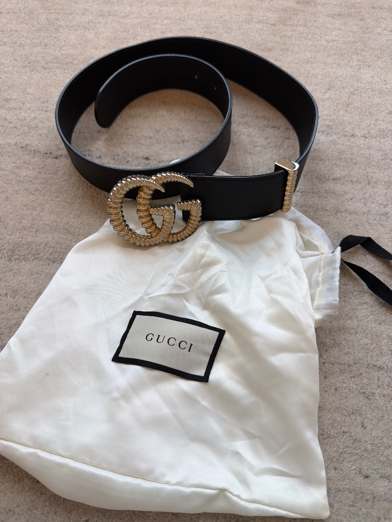 Gucci Gg Marmont Belt Black Leather Gold Double G Buckle